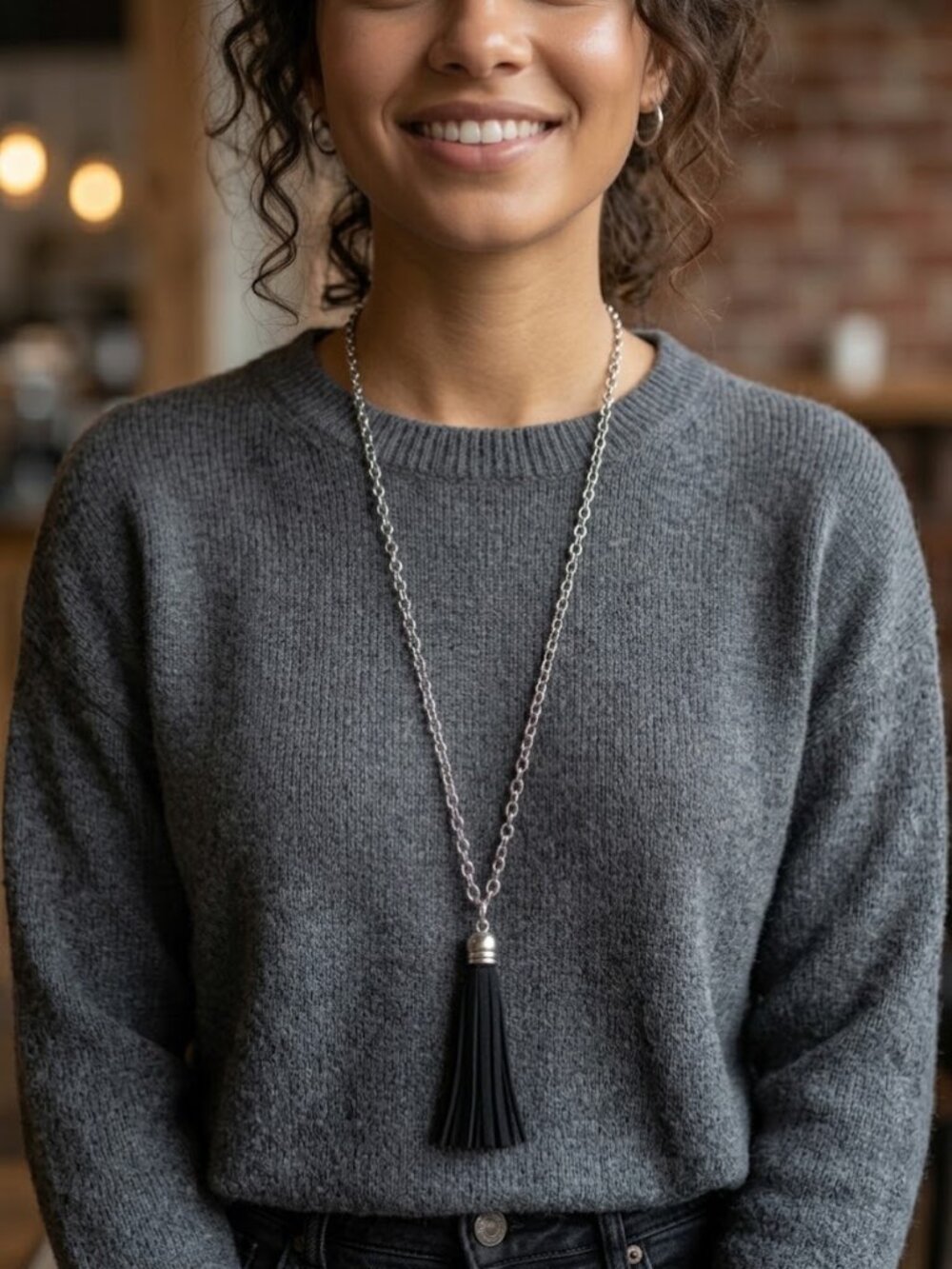 Unbranded Tassel Leatherette Pendant Silvertone Women's Necklace - 36 Inches